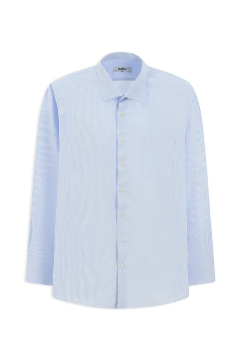 Light Blue Long Sleeve Crotch Striped Cotton Shirt