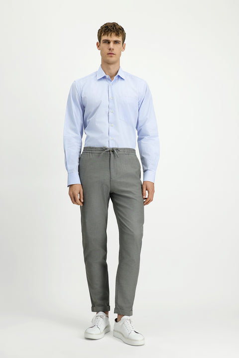 Light Blue Long Sleeve Crotch Striped Cotton Shirt