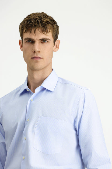 Light Blue Long Sleeve Crotch Striped Cotton Shirt