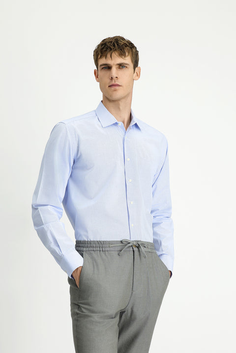 Light Blue Long Sleeve Crotch Striped Cotton Shirt