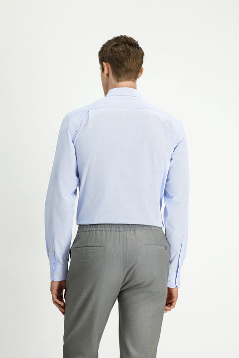 Light Blue Long Sleeve Crotch Striped Cotton Shirt
