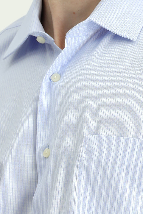 Light Blue Long Sleeve Crotch Striped Cotton Shirt