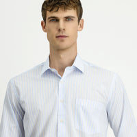 Light Blue Long Sleeve Crotch Striped Cotton Shirt