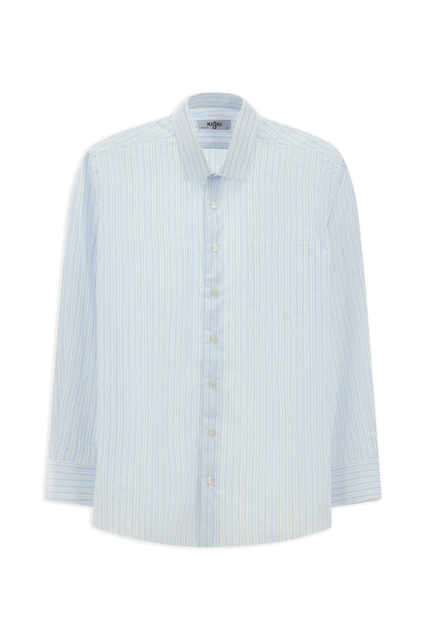 Light Blue Long Sleeve Crotch Striped Cotton Shirt
