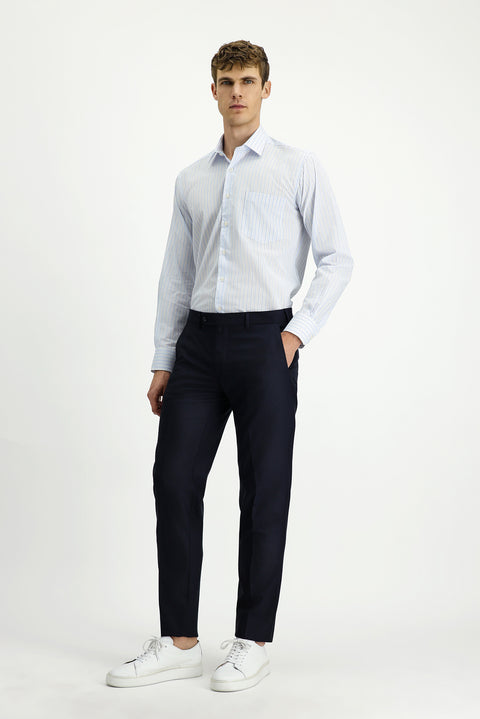 Light Blue Long Sleeve Crotch Striped Cotton Shirt