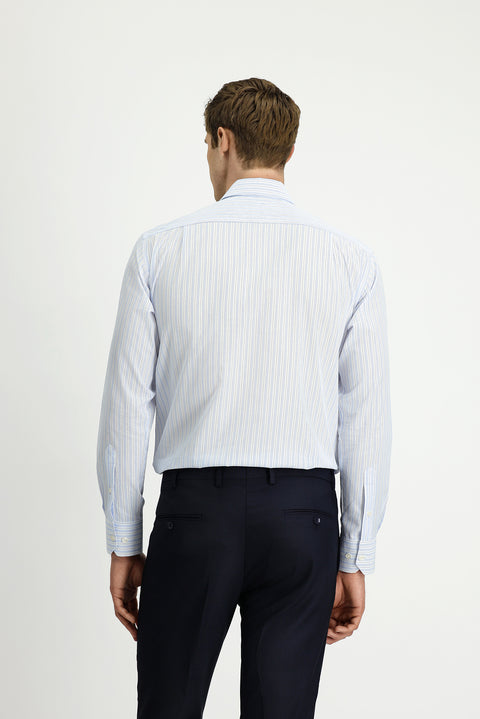 Light Blue Long Sleeve Crotch Striped Cotton Shirt