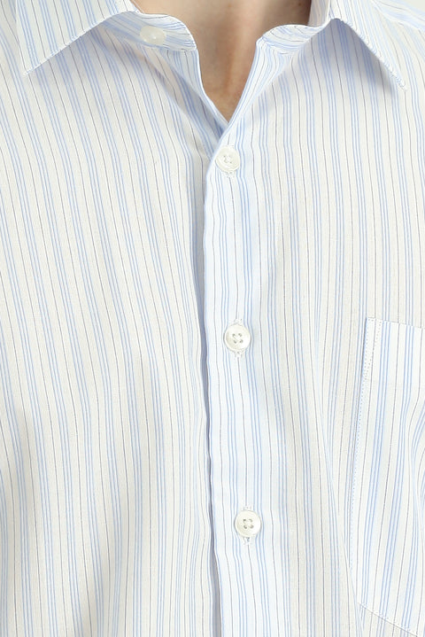 Light Blue Long Sleeve Crotch Striped Cotton Shirt