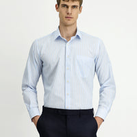 Light Blue Long Sleeve Crotch Striped Cotton Shirt