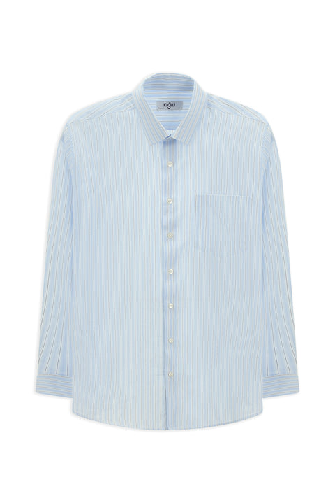 Light Blue Long Sleeve Crotch Striped Cotton Shirt