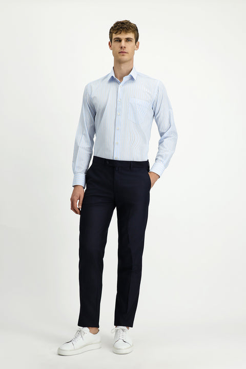 Light Blue Long Sleeve Crotch Striped Cotton Shirt