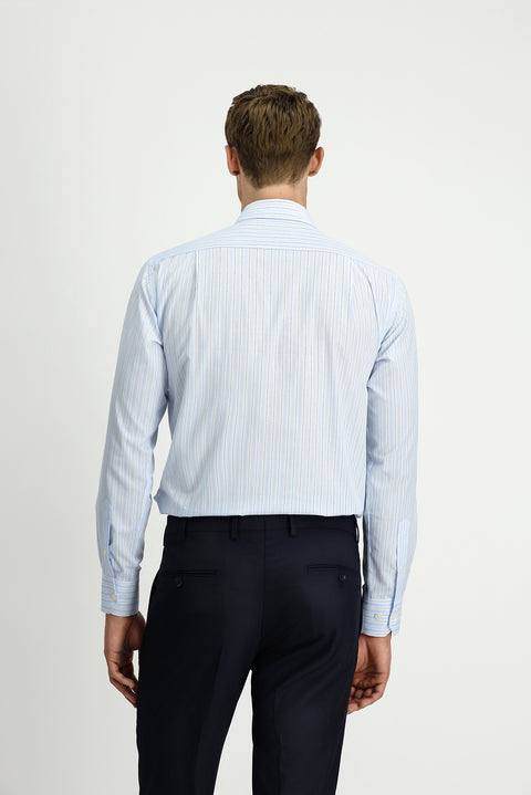 Light Blue Long Sleeve Crotch Striped Cotton Shirt