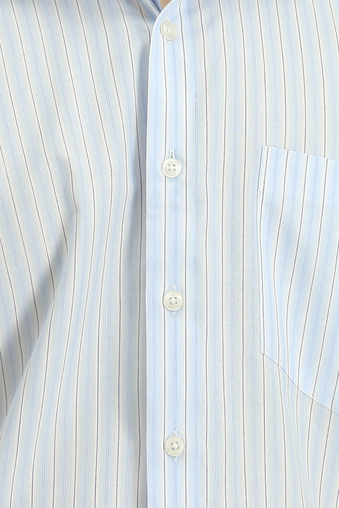 Light Blue Long Sleeve Crotch Striped Cotton Shirt