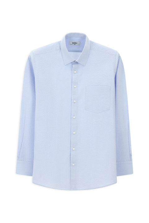 Light Blue Long Sleeve Regular Fit Cotton Striped Waffle Shirt