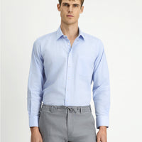 Light Blue Long Sleeve Regular Fit Cotton Striped Waffle Shirt