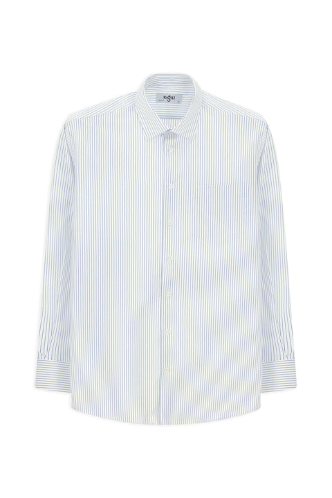 White Long-Sleeve Classic Striped Cotton Easy-Iron Shirt