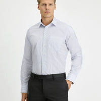 White Long-Sleeve Classic Striped Cotton Easy-Iron Shirt