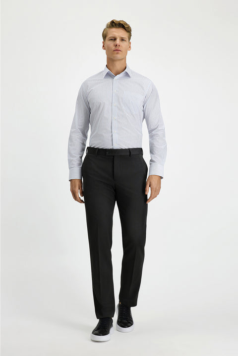 White Long-Sleeve Classic Striped Cotton Easy-Iron Shirt