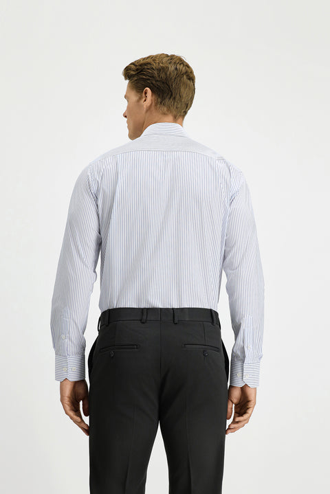 White Long-Sleeve Classic Striped Cotton Easy-Iron Shirt