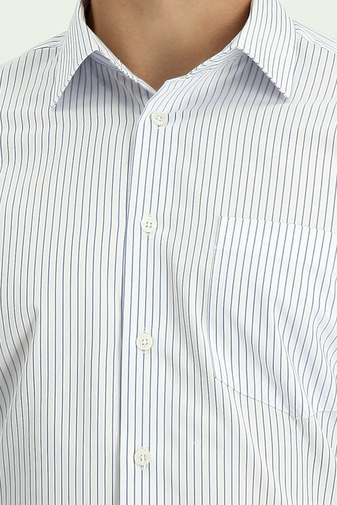 White Long-Sleeve Classic Striped Cotton Easy-Iron Shirt