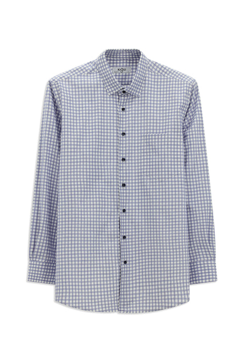 Medium Navy Long Sleeve Regular Fit Cotton Plaid Shirt