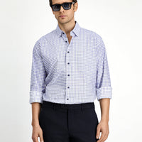 Medium Navy Long Sleeve Regular Fit Cotton Plaid Shirt
