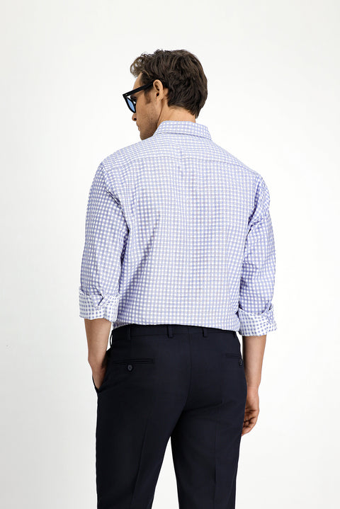Medium Navy Long Sleeve Regular Fit Cotton Plaid Shirt