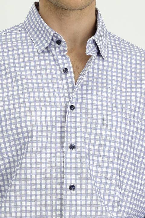 Medium Navy Long Sleeve Regular Fit Cotton Plaid Shirt