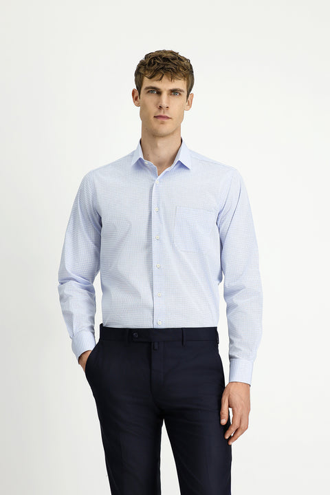 Light Blue Long Sleeve Classic Plaid Cotton Shirt