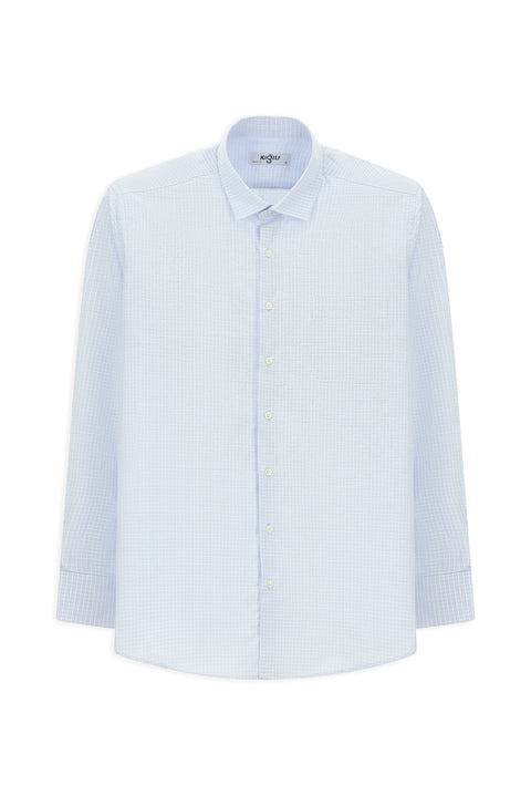 Light Blue Long Sleeve Classic Plaid Cotton Shirt