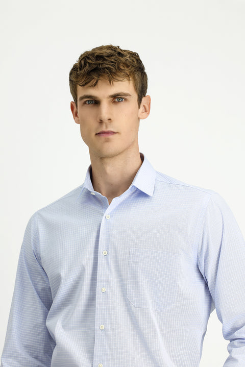 Light Blue Long Sleeve Classic Plaid Cotton Shirt