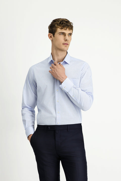 Light Blue Long Sleeve Classic Plaid Cotton Shirt