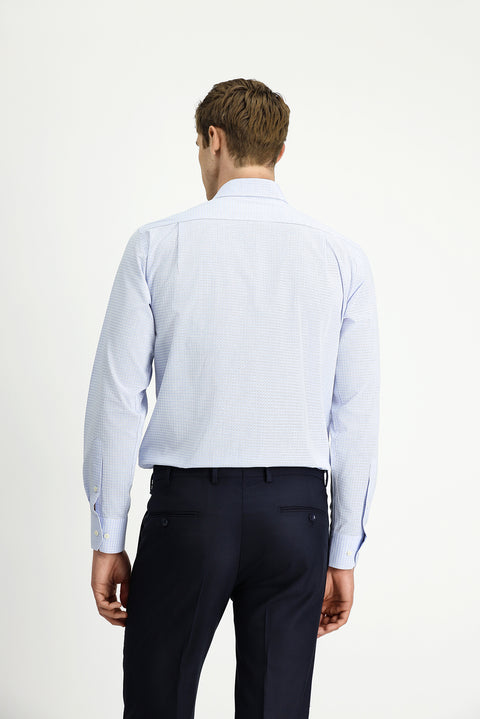 Light Blue Long Sleeve Classic Plaid Cotton Shirt