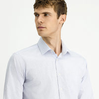 White Long-Sleeve Classic Plaid Cotton Shirt