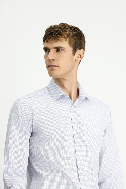 White Long-Sleeve Classic Plaid Cotton Shirt