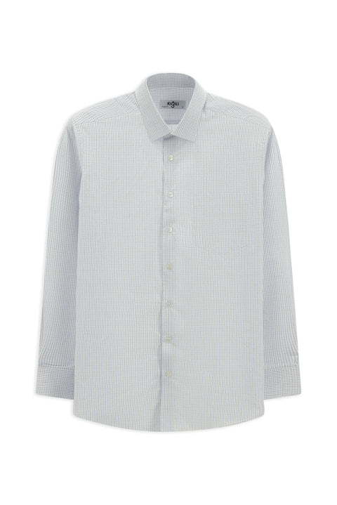 White Long-Sleeve Classic Plaid Cotton Shirt
