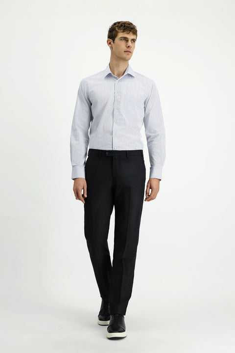 White Long-Sleeve Classic Plaid Cotton Shirt