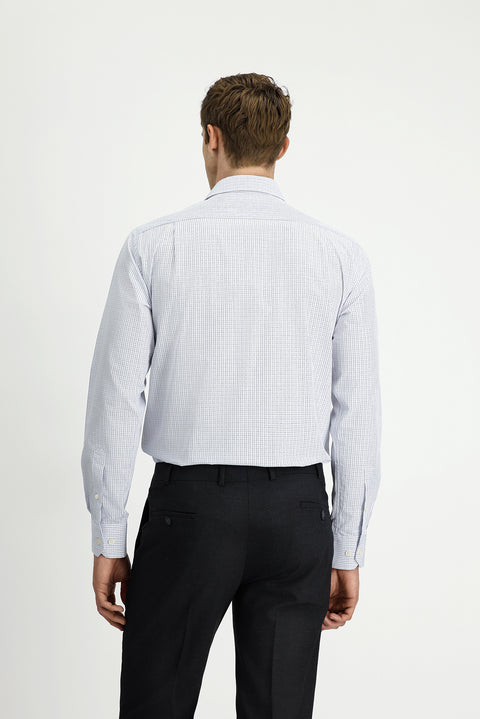White Long-Sleeve Classic Plaid Cotton Shirt
