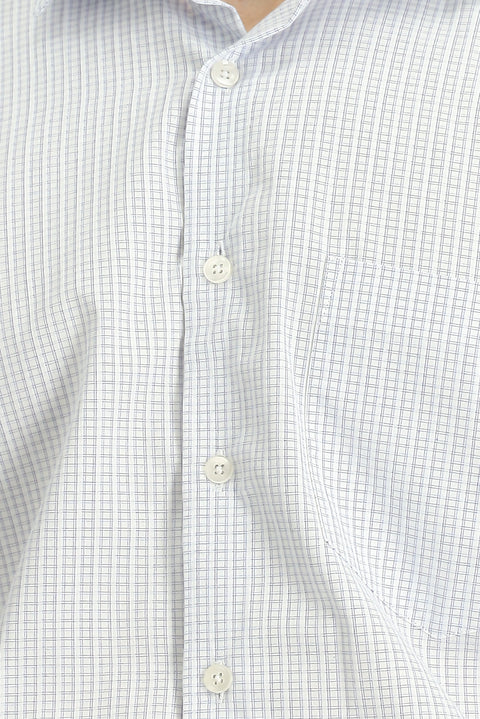 White Long-Sleeve Classic Plaid Cotton Shirt