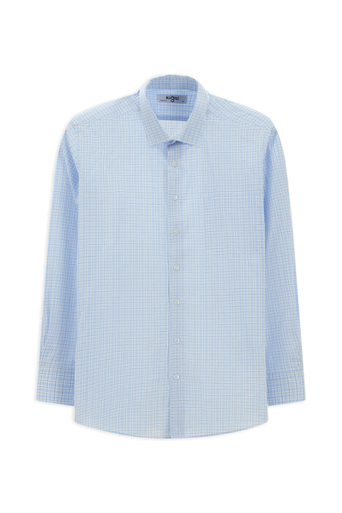 Light Blue Long Sleeve Regular Fit Cotton Plaid Shirt