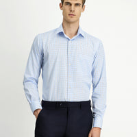 Light Blue Long Sleeve Regular Fit Cotton Plaid Shirt