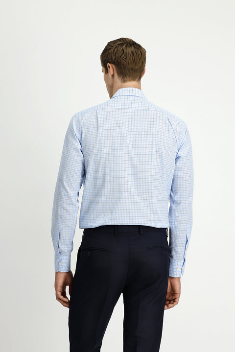 Light Blue Long Sleeve Regular Fit Cotton Plaid Shirt