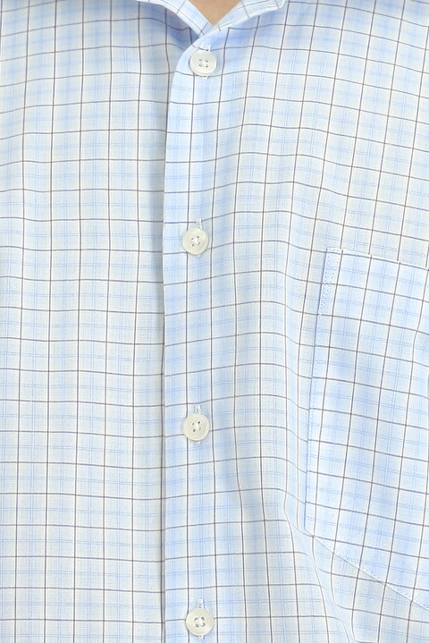 Light Blue Long Sleeve Regular Fit Cotton Plaid Shirt