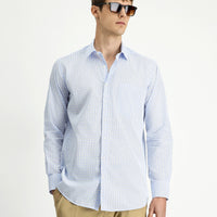 Light Blue Long Sleeve Regular Fit Cotton Plaid Shirt