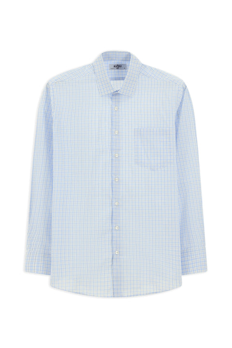 Light Blue Long Sleeve Regular Fit Cotton Plaid Shirt