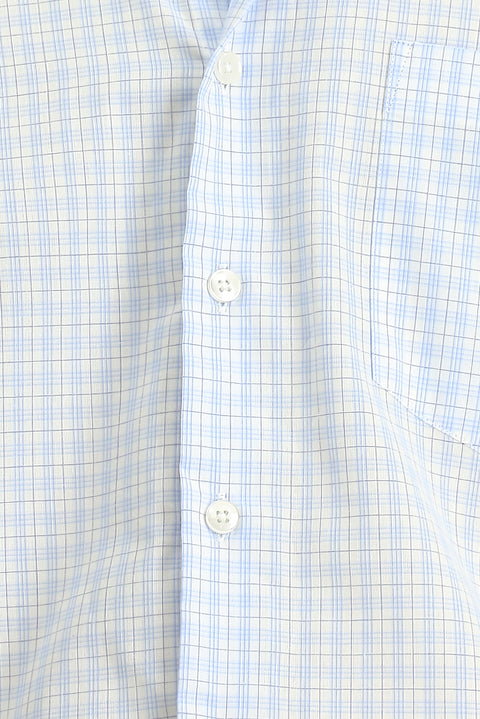 Light Blue Long Sleeve Regular Fit Cotton Plaid Shirt