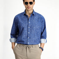 Medium Navy Long Sleeve Regular Fit Printed Cotton Sports Shirt