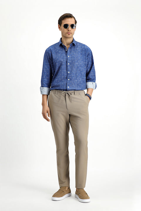 Medium Navy Long Sleeve Regular Fit Printed Cotton Sports Shirt