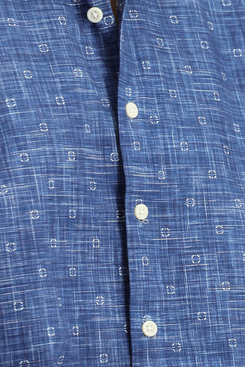 Medium Navy Long Sleeve Regular Fit Printed Cotton Sports Shirt