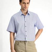 Medium Navy Short Sleeve Regular Fit Patterned Cotton Shirt