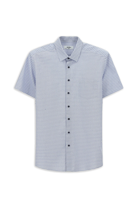 Medium Navy Short Sleeve Regular Fit Patterned Cotton Shirt